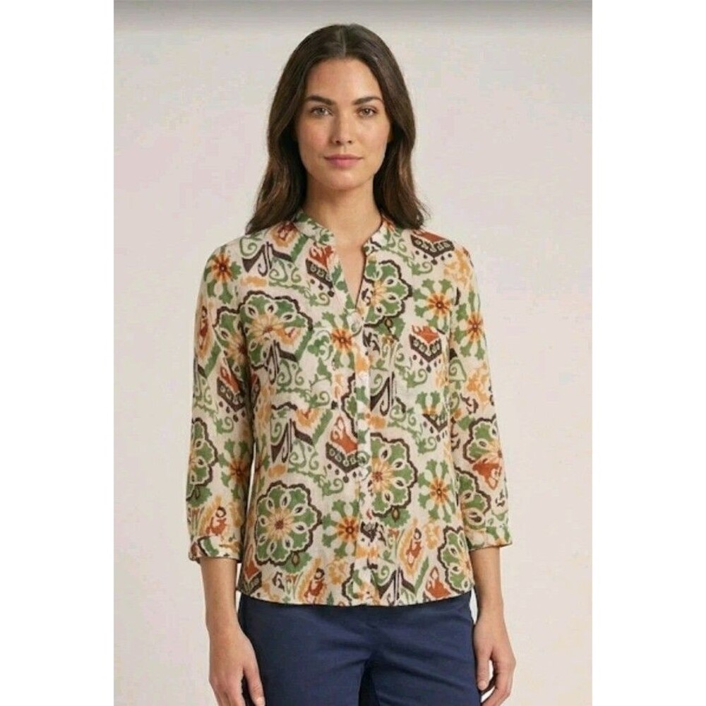 Lara Blouse Size S Button V Neck 3/4 Sleeve 100% Rayon Pockets